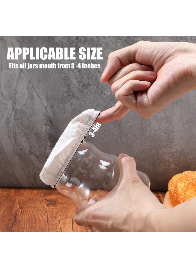 Cloth Covers for Sourdough Starter Jars Or Kombucha Kefir Fermentation Cheese Fabric Lids Bread Fermentation Cover Elastic Cotton Cloth Linen Covers for Jars Mouth from 3-4 inch - Image 2